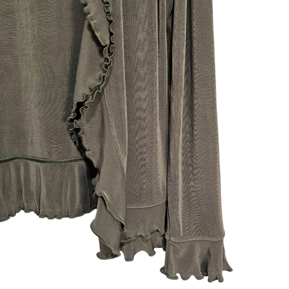 Boston Proper Open Front Ruffled Knit Cardigan Womens Green Size Medium Casual - Picture 8 of 10